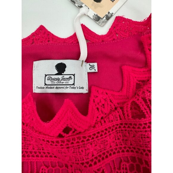 Lace Midi Dress With Velvet Bow Belt By Dainty Jewells - Womens M - Bright Pink - Picture 6 of 16